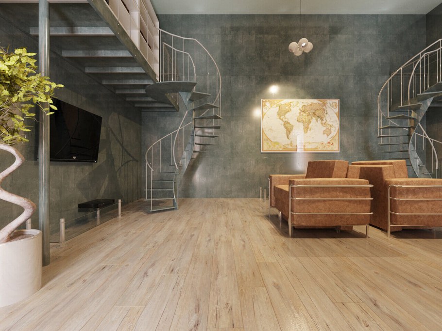 Кварцвиниловая плитка на стенах в интерьере