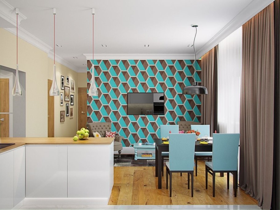 Бирюза в интерьере кухни