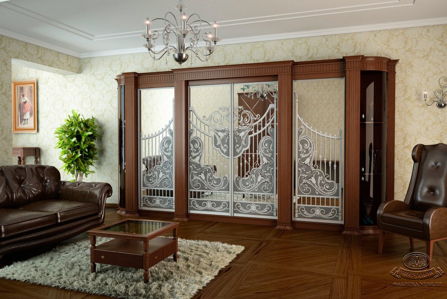 Шкаф купе в классическом стиле в гостиную