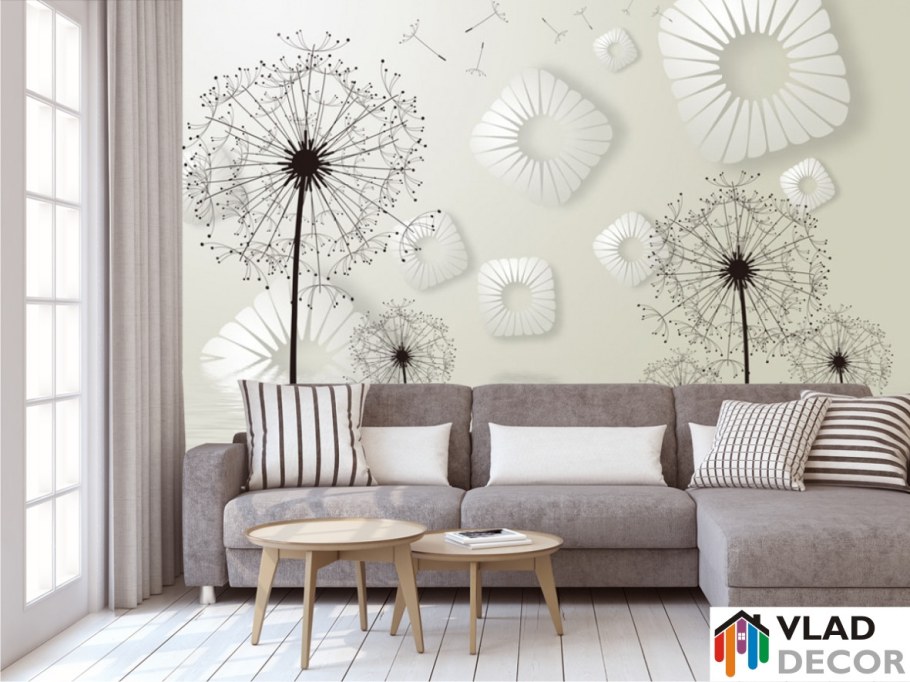 Фотообои одуванчики и стена