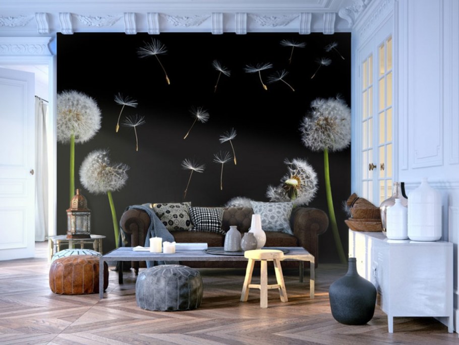 Фотообои с одуванчиками в интерьере