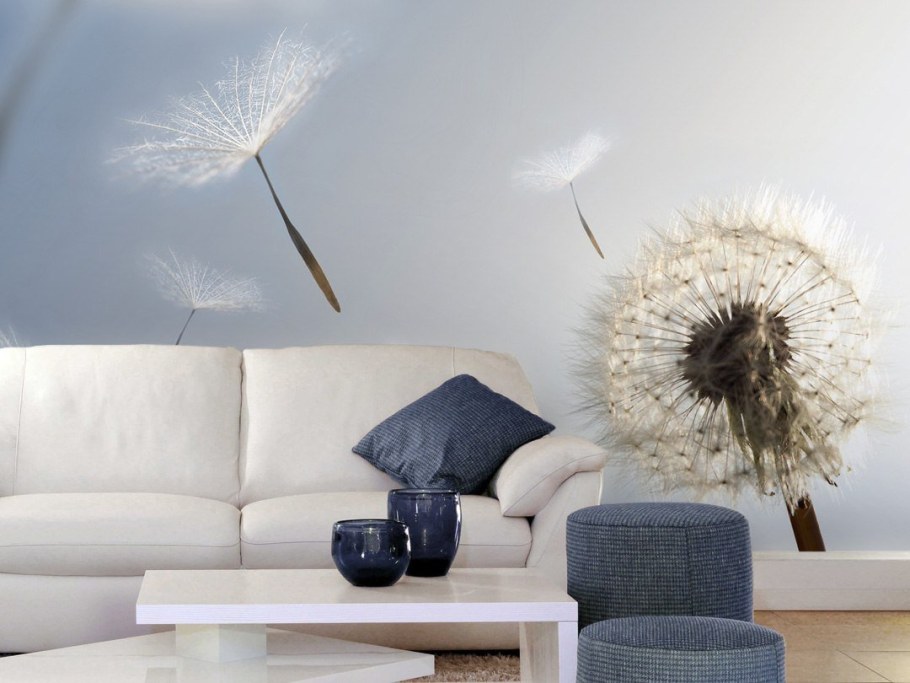 Фотообои одуванчики и стена