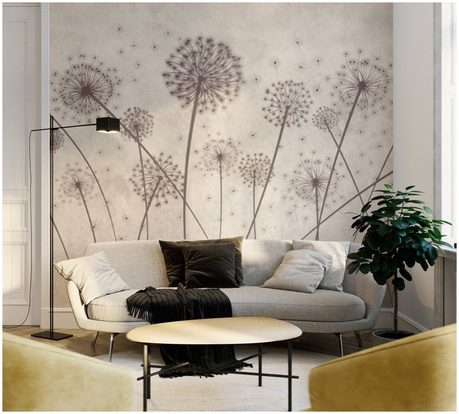 Фотообои с одуванчиками в интерьере