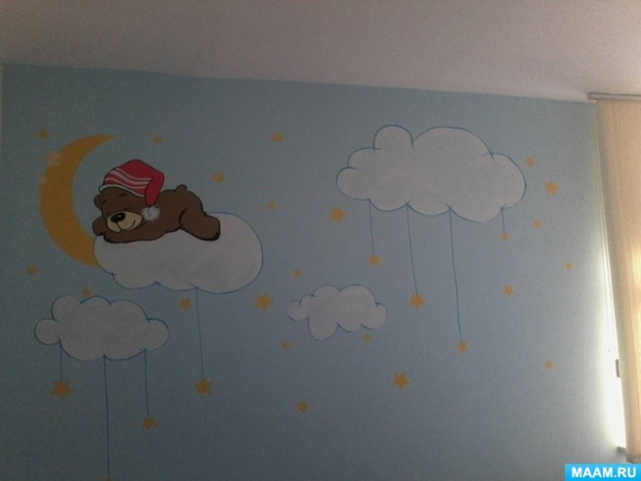 Роспись стен в детском саду спальня