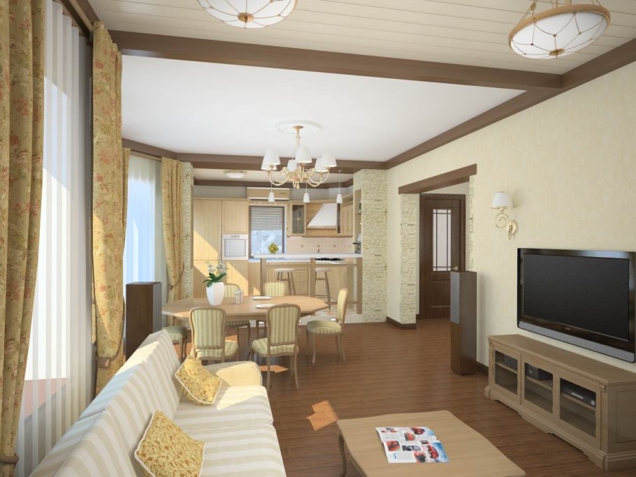 Гостиная совмещенная с кухней