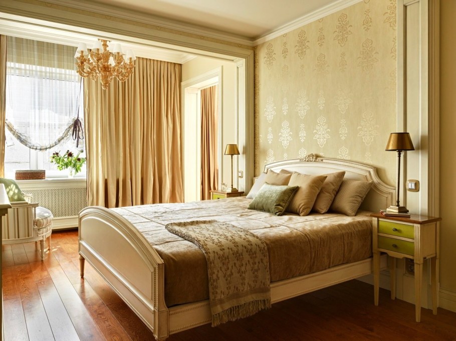 Шторы в бежевую спальню
