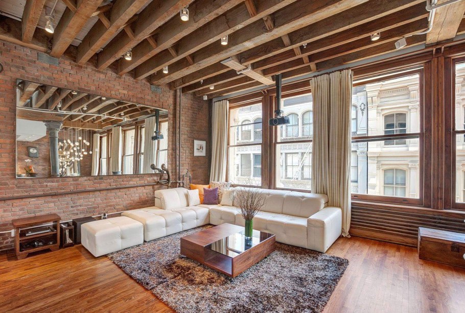 Балки на потолке в стиле лофт