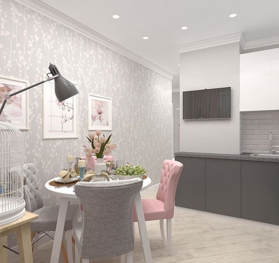 Светлые обои на кухню