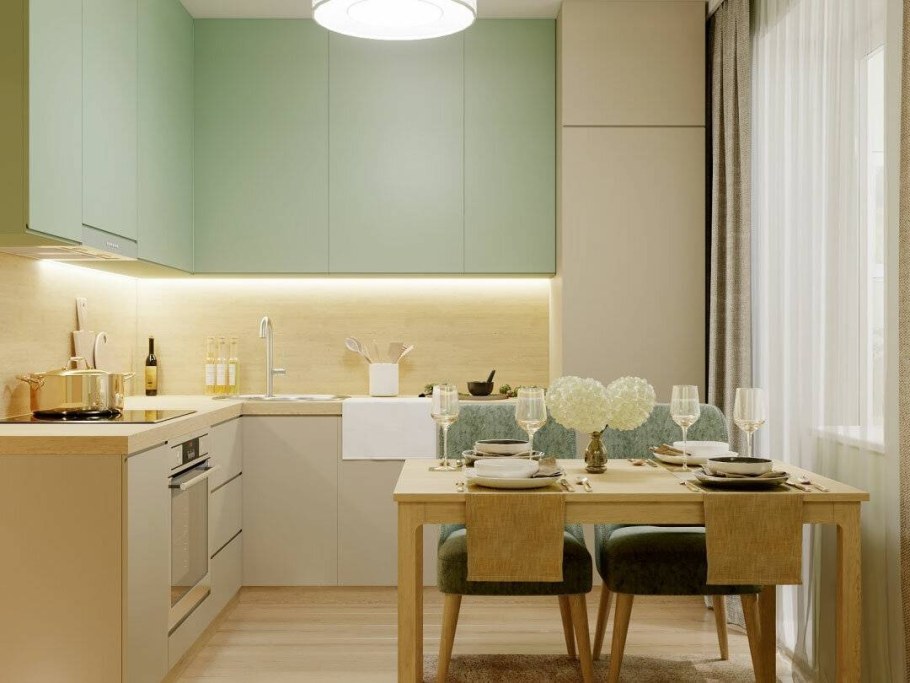 Кухня мятного цвета в интерьере