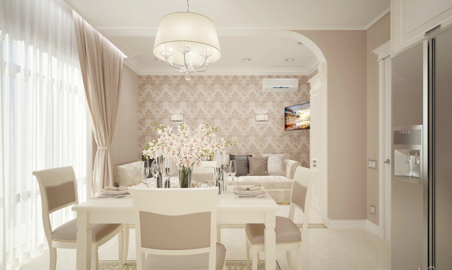 Интерьер кухни в пастельных тонах