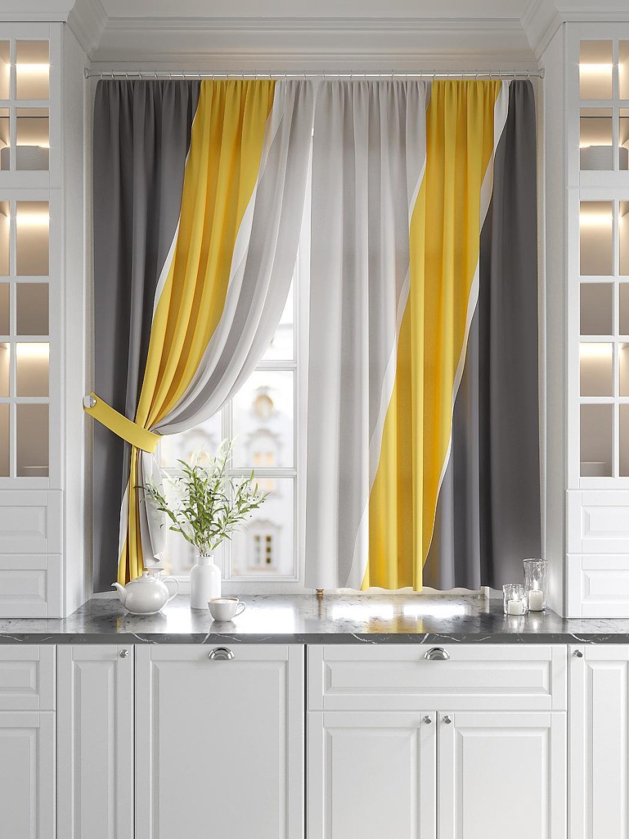 Штора-кафе, штора для кухни Helga 180х150см, черный, серый