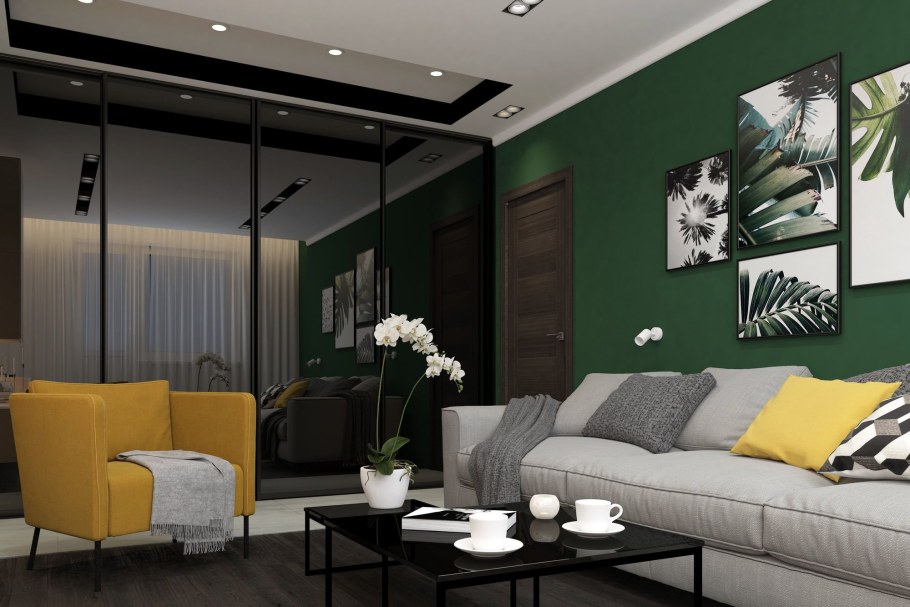 Гостиная в коричнево зеленых тонах