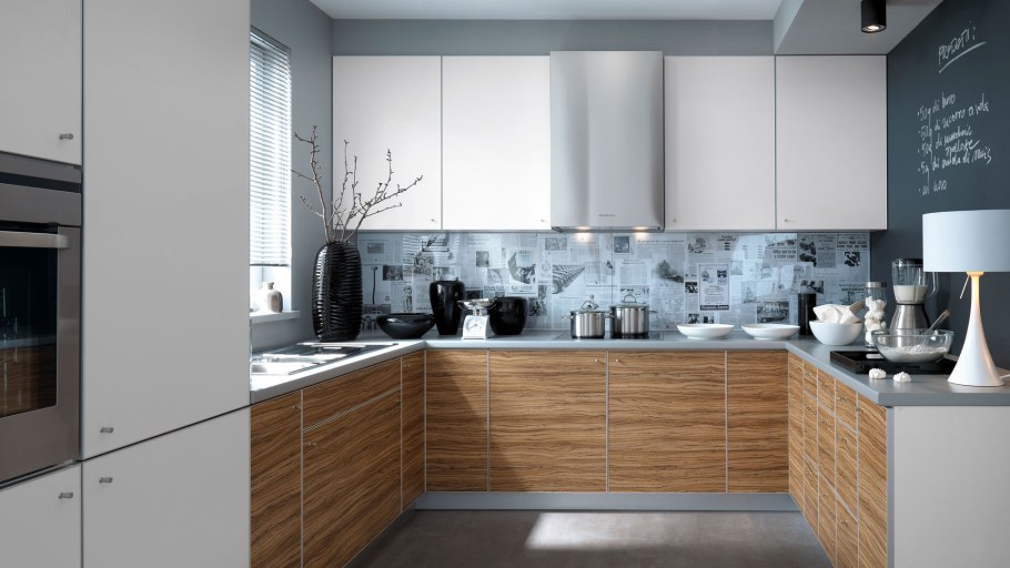 Кухонный гарнитур низ дерево верх белый