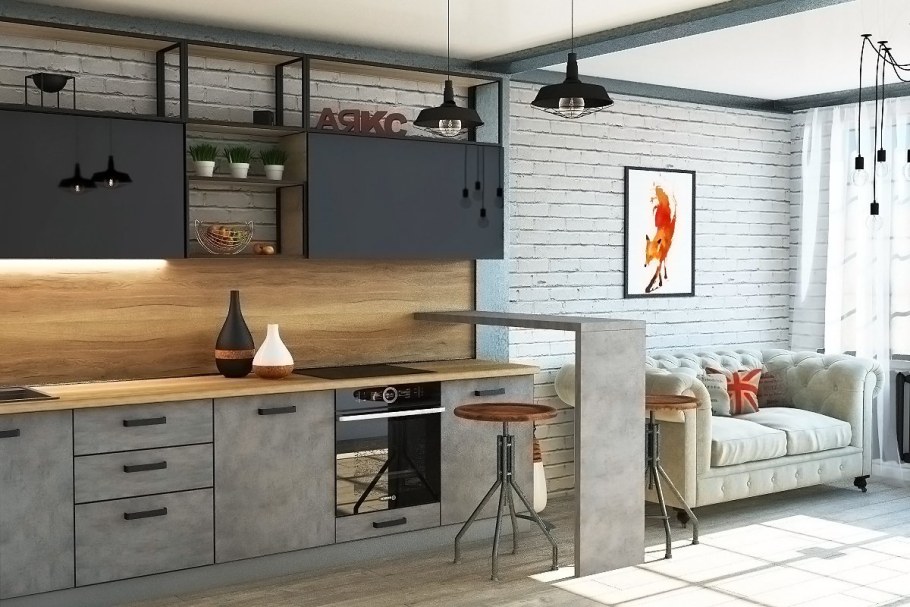 Кухонный гарнитур лофт серый бетон