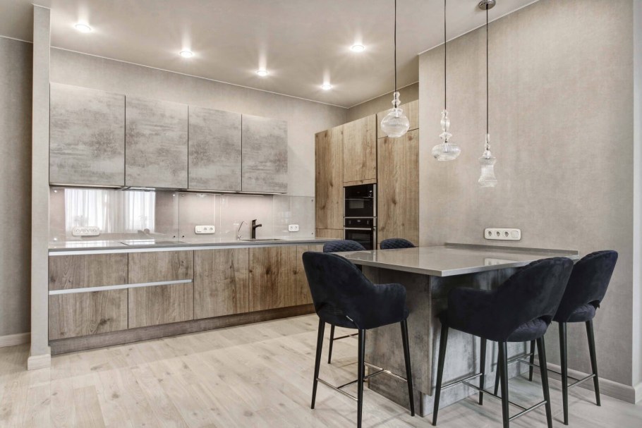 Кухня лофт бетон и дерево