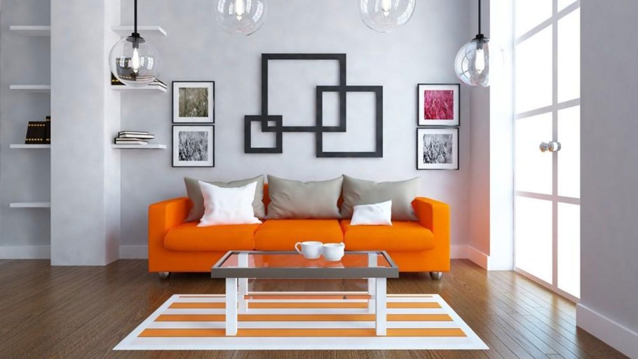 Серо оранжевый интерьер