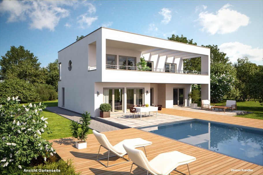 Квадратный дом с террасой