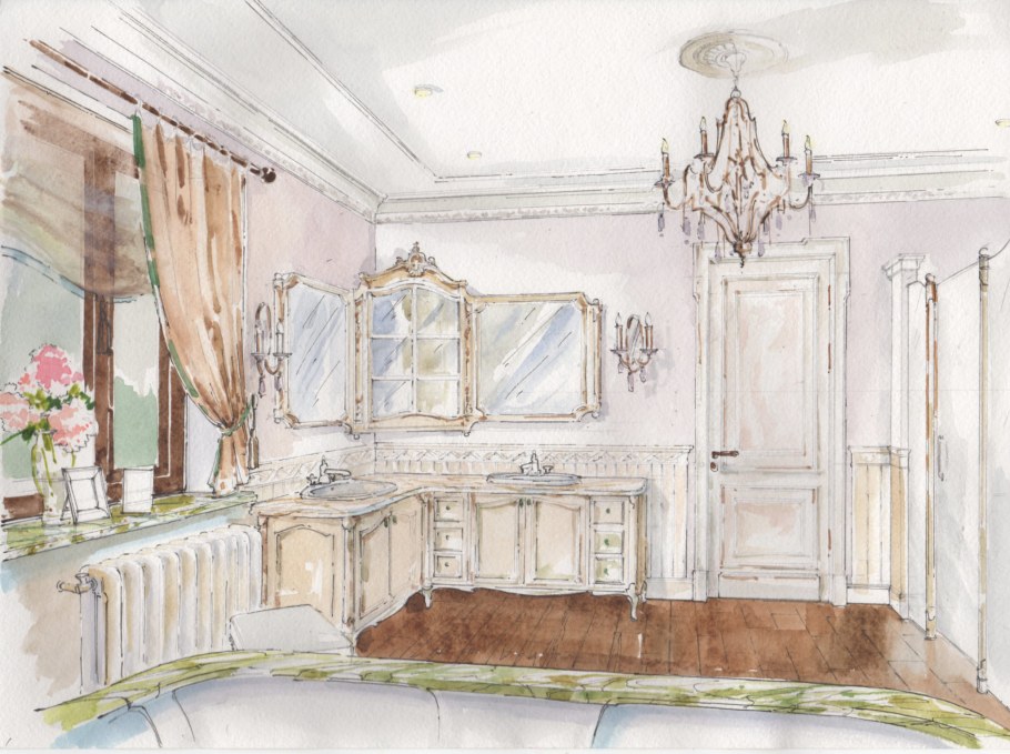 Акварельные эскизы интерьеров