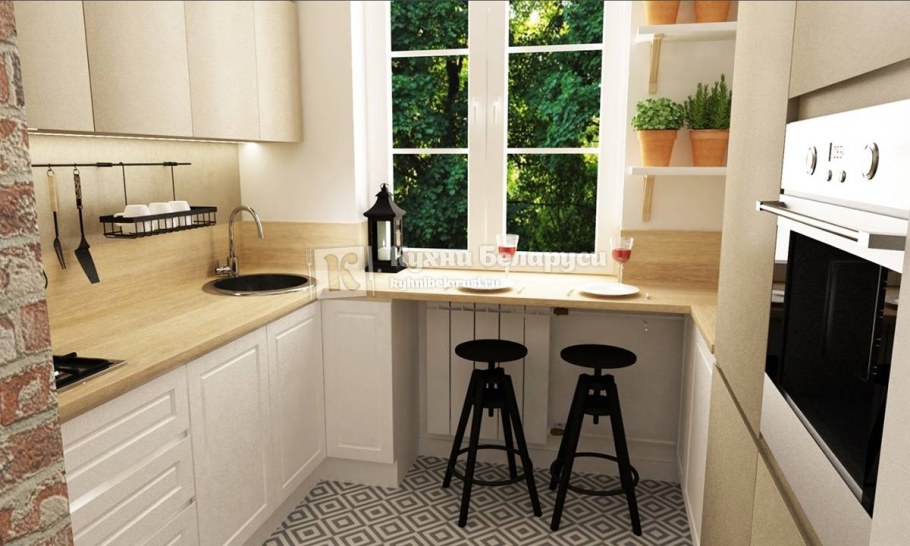 Планировка маленькой кухни с окном