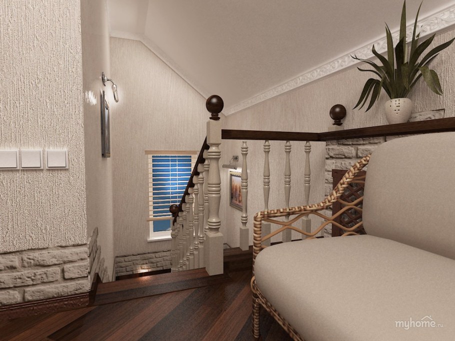 Интерьер лестничной площадки в частном доме