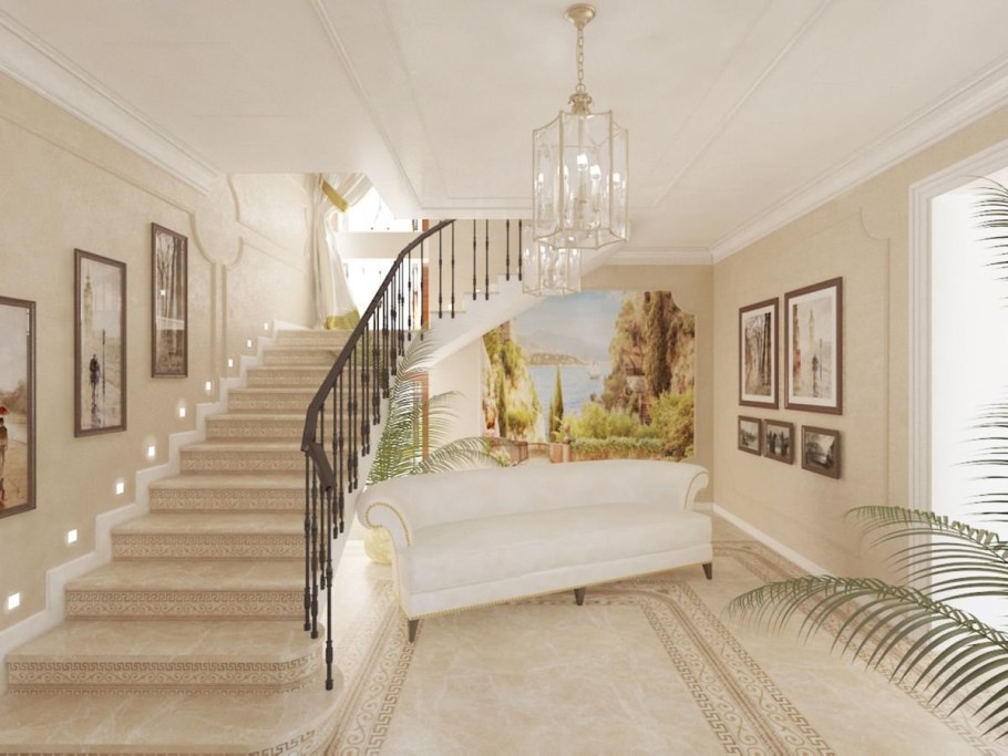 Красивая прихожая с лестницей