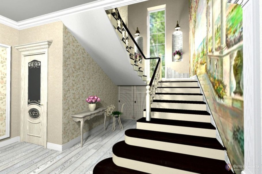 Фотообои на лестнице в частном доме