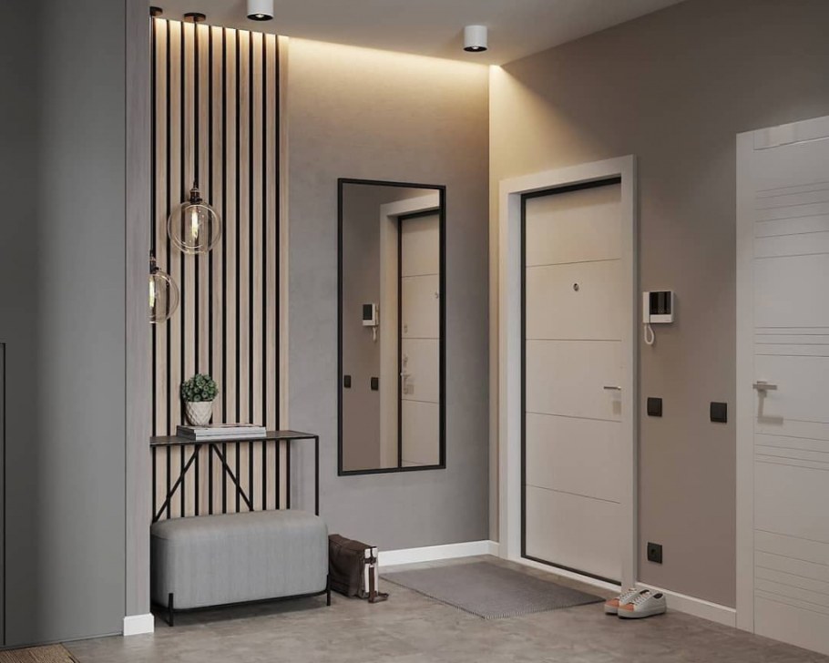 Современная прихожая с рейками