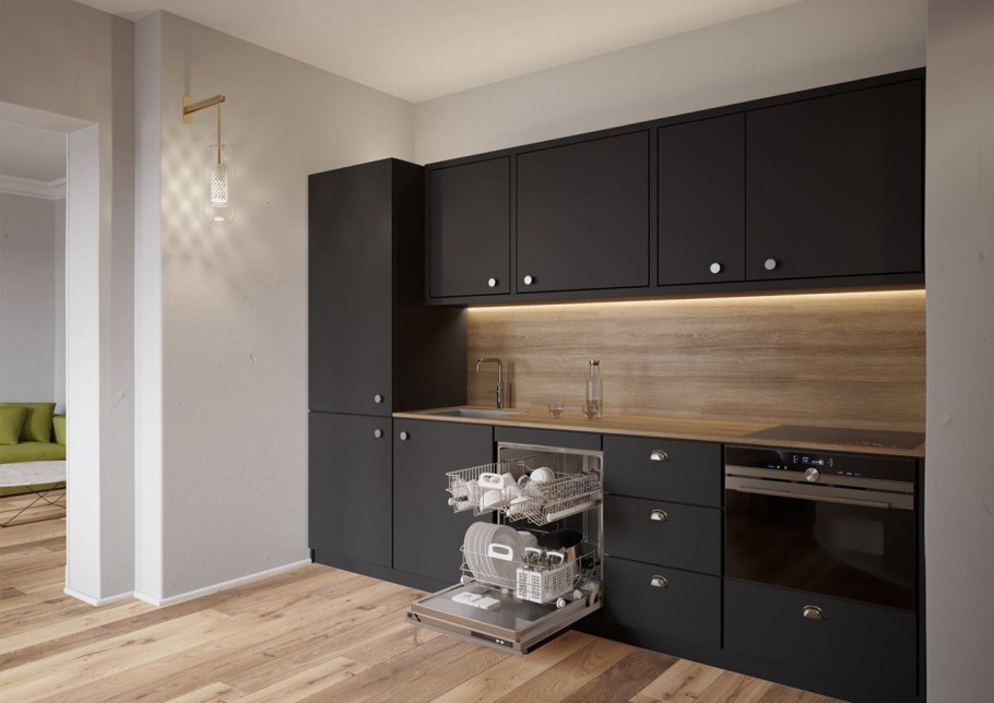 Кухня графит с деревом