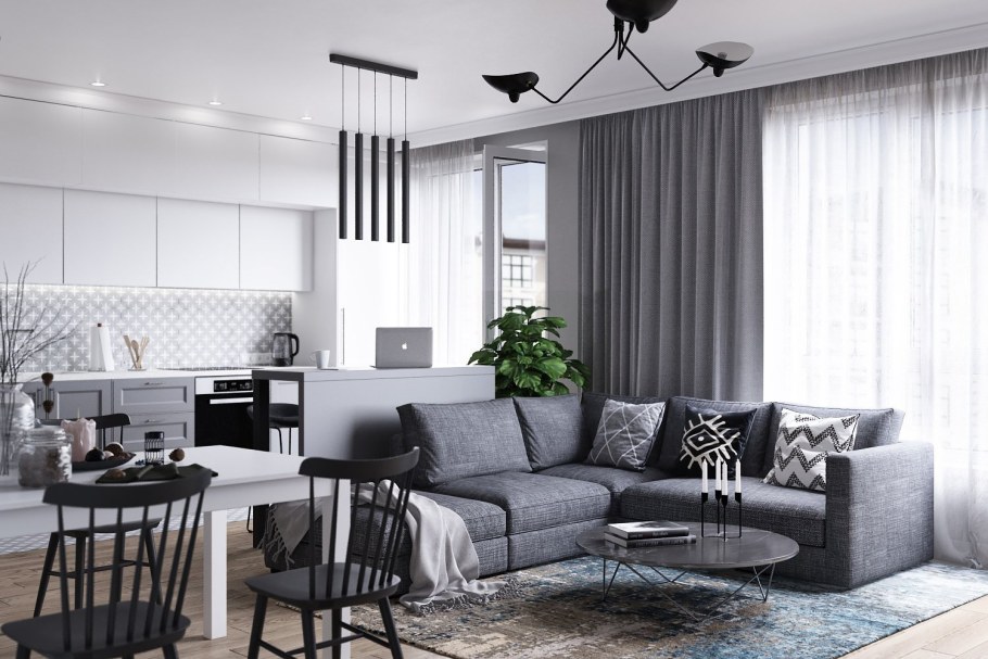 Кухни гостиные в серых тонах