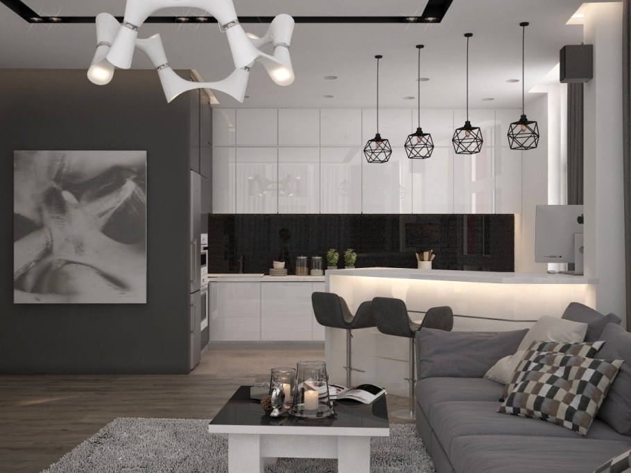 Кухня гостиная 30кв хайтек