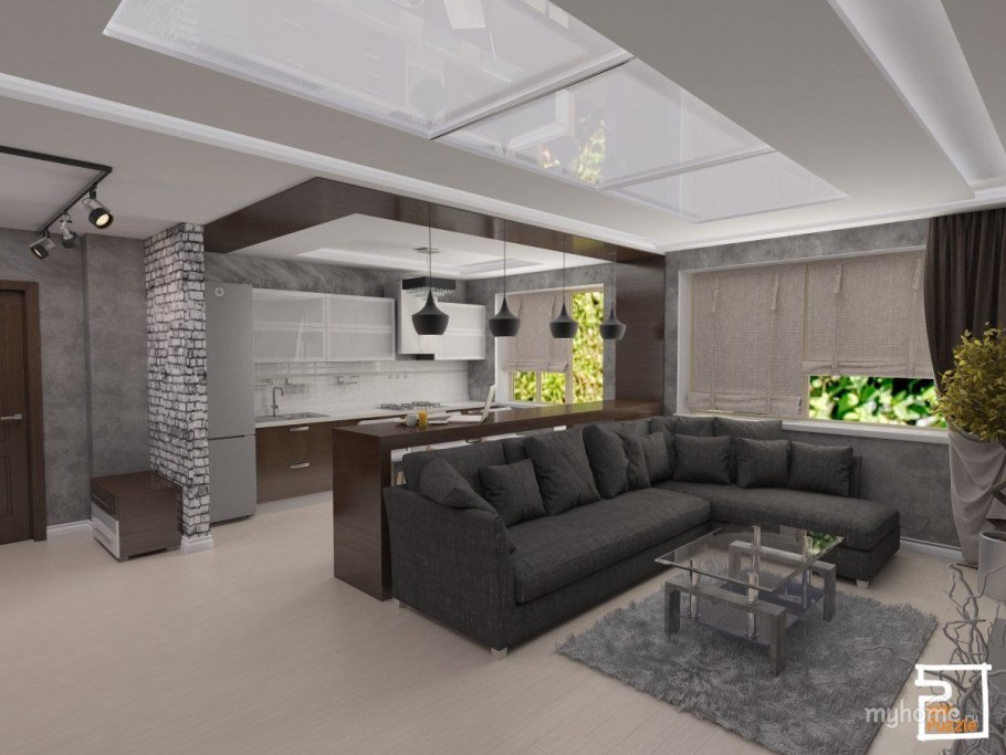 Кухни гостиные в серых тонах