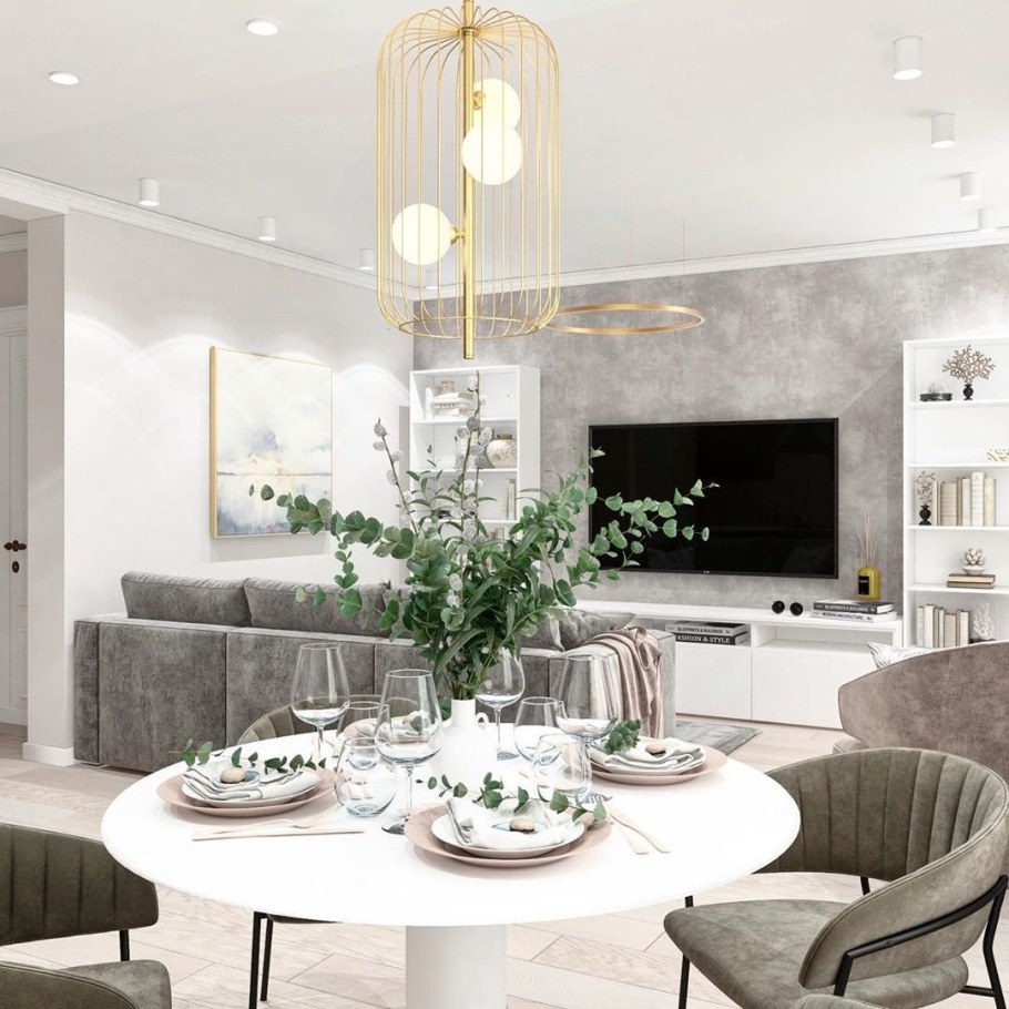 Кухня гостиная в сером цвете