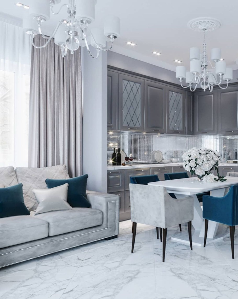 Кухня-гостиная Неоклассика 20 кв метров