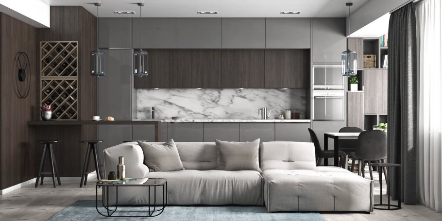 Кухни гостиные в серых тонах