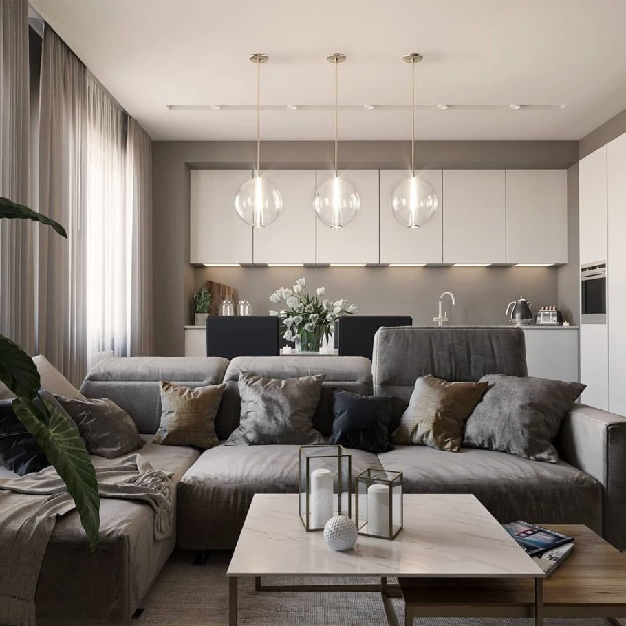 Кухни гостиные в серых тонах