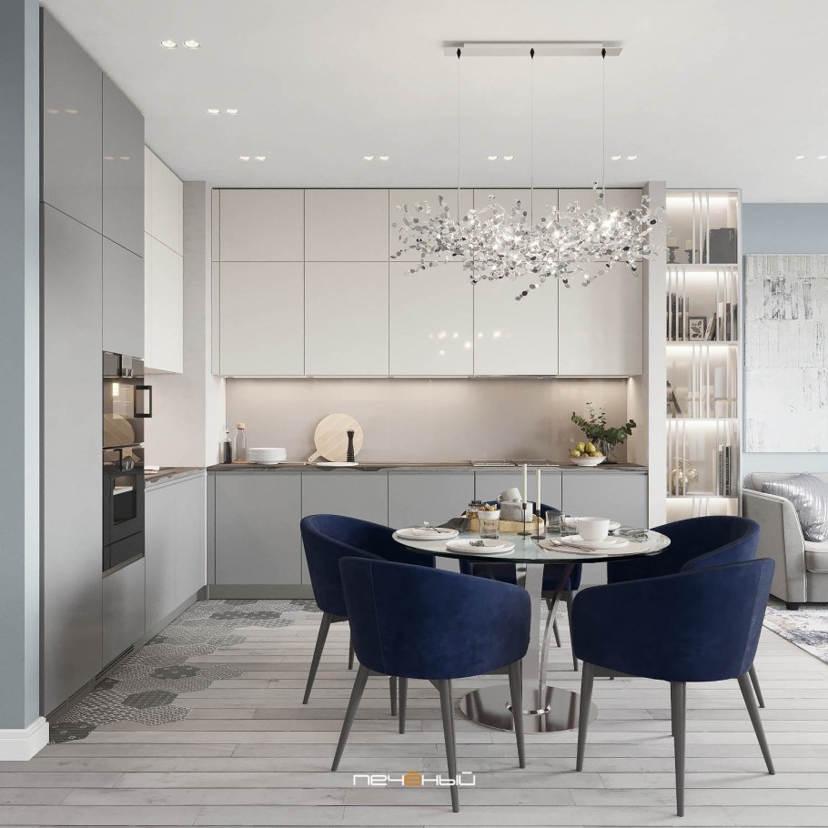 Кухня в серо пастельных тонах