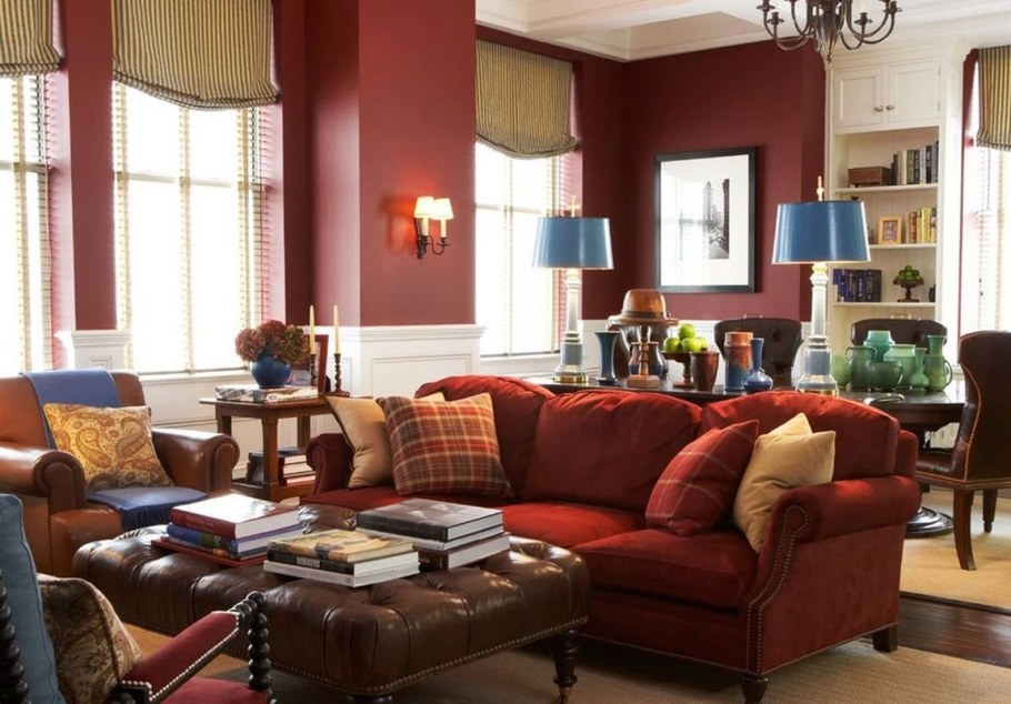 Гостиная в бордовом цвете