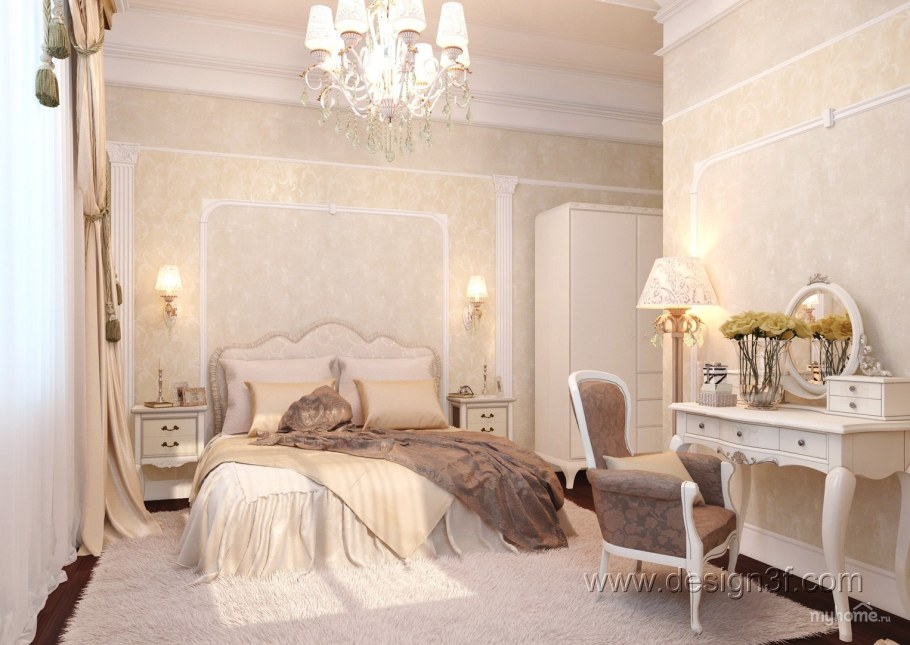 Спальня в классическом стиле в светлых