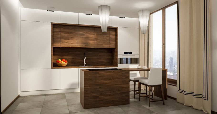 Прямая кухня гостиная