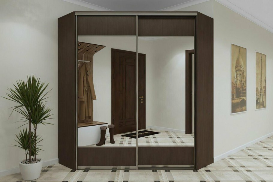 Угловой шкаф в прихожую с зеркалом