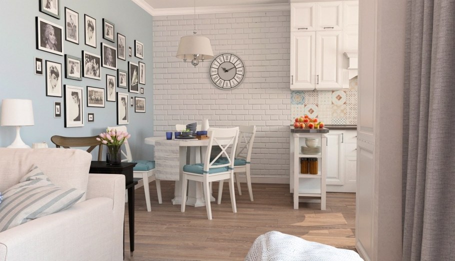 Белая кирпичная стена в интерьере кухни