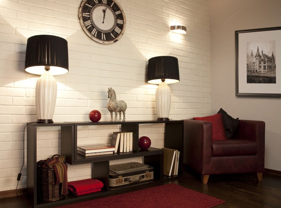 Сочетание белого кирпича в интерьере