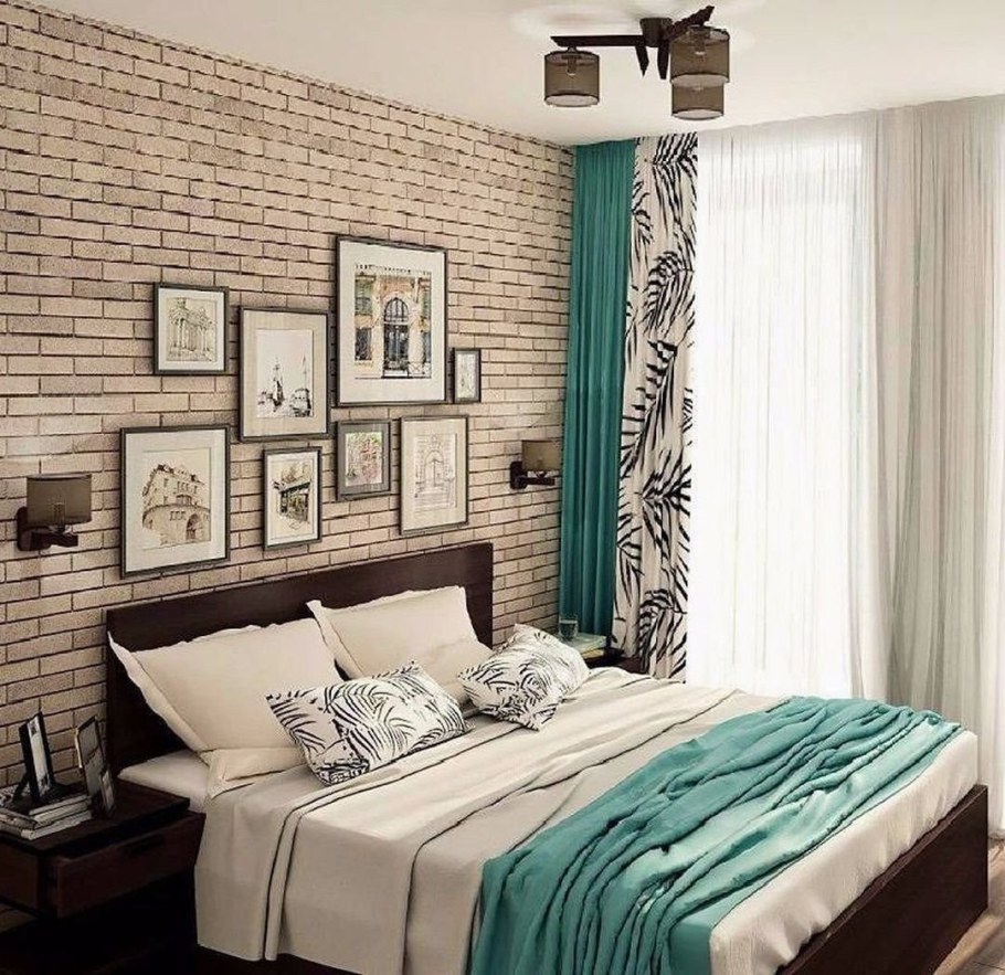 Спальня в бирюзово коричневых тонах