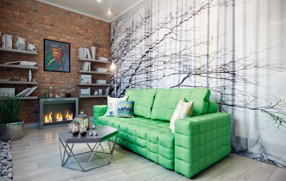 Кирпичная стена в интерьере