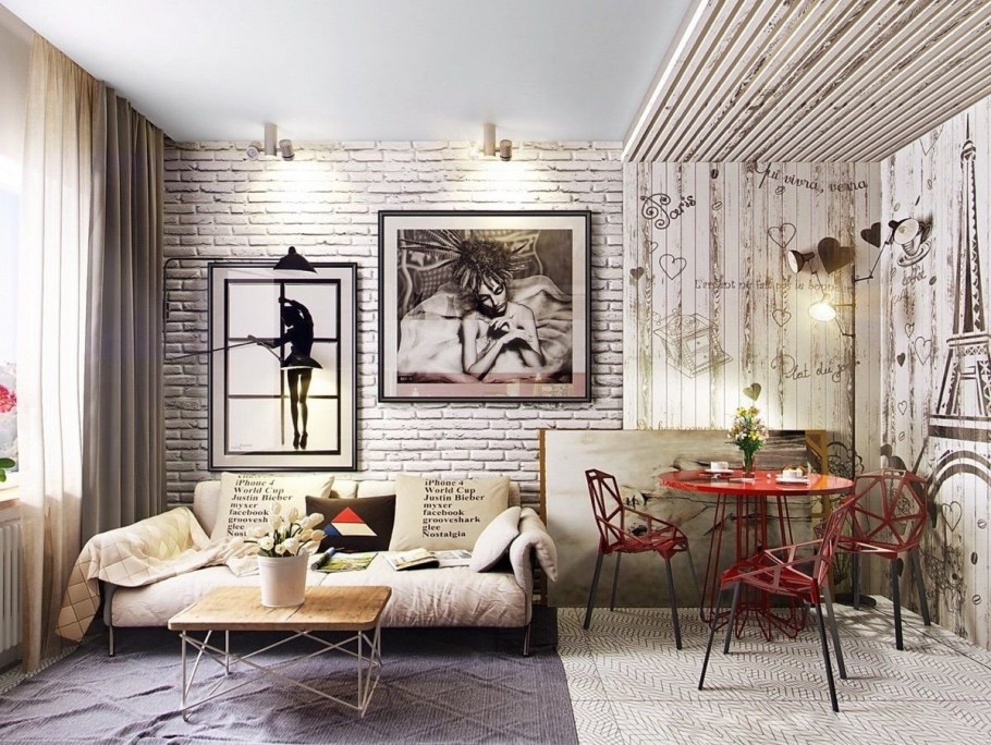 Кирпичная стена в интерьере