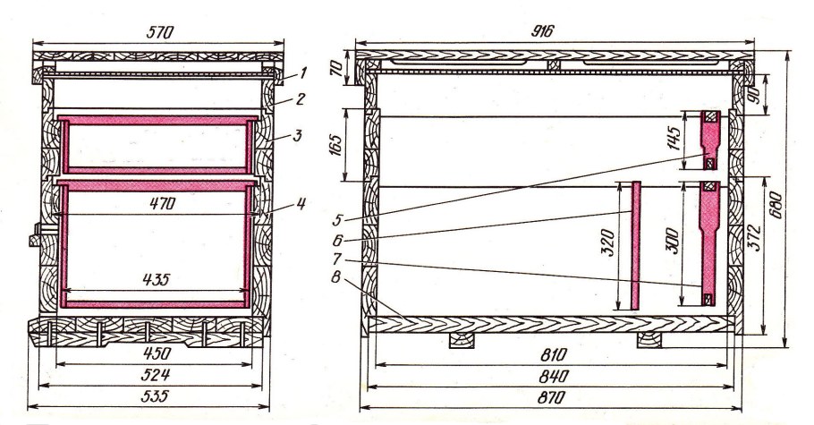 Чертеж улья лежака на 24 рамки Дадан