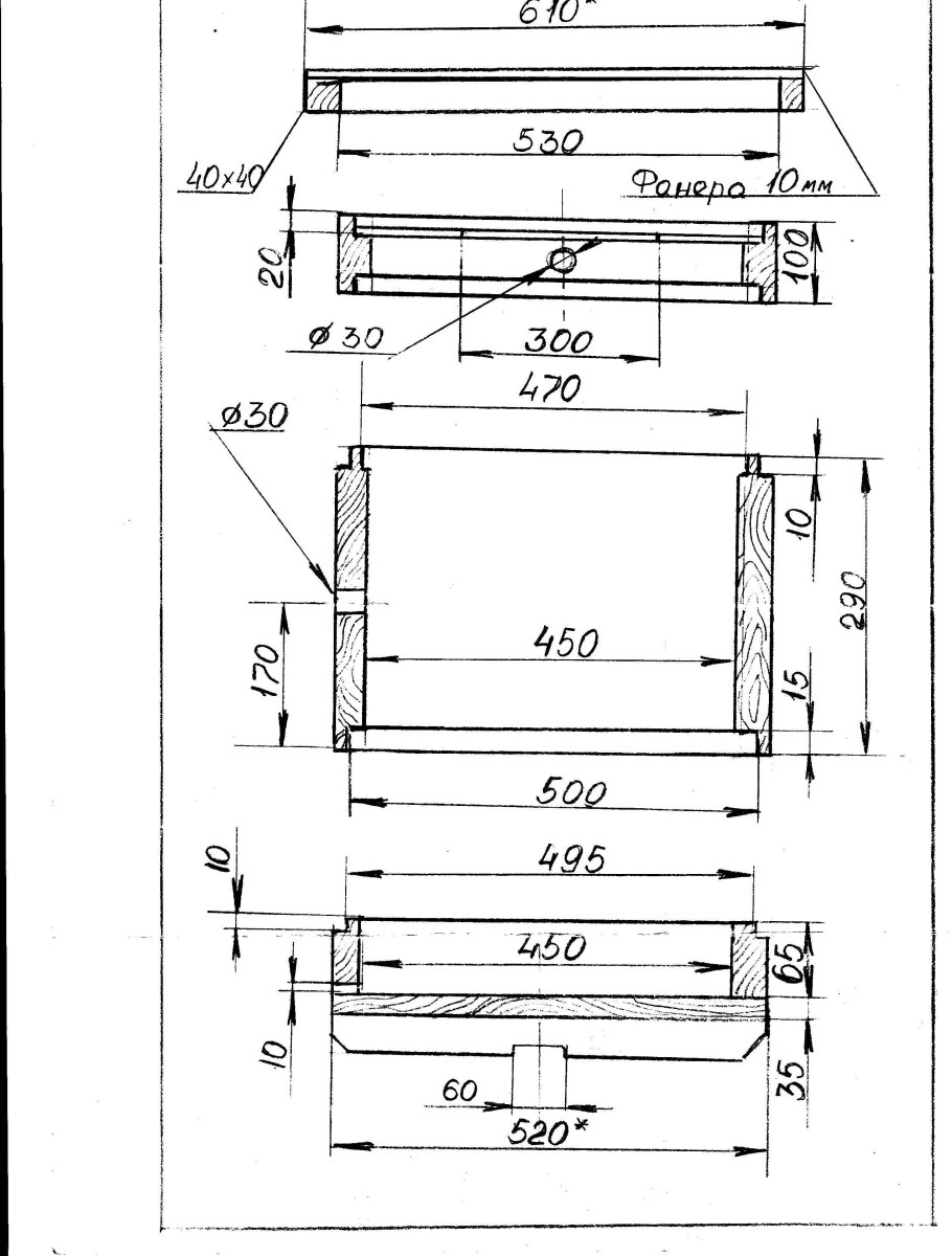 Чертёж улья Дадан на 10 рамок