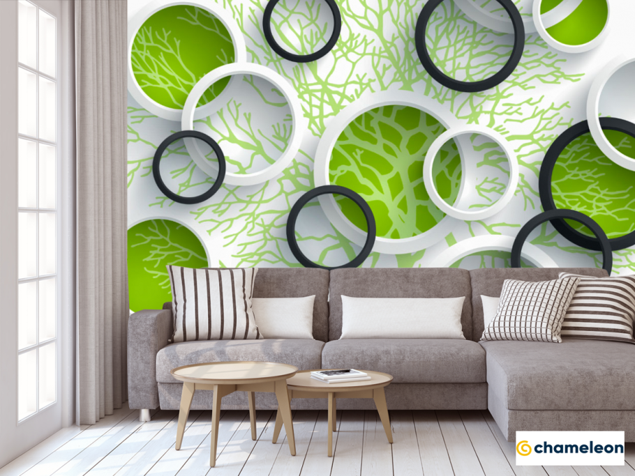 Фотообои зеленые круги в интерьере