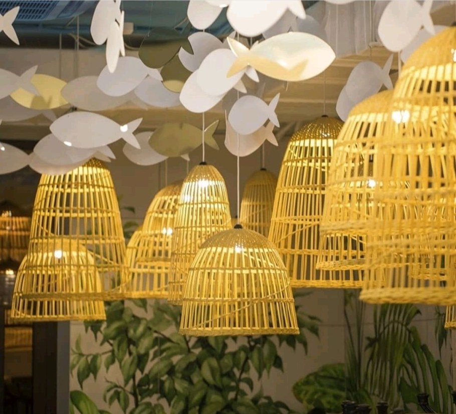 Плетеные абажуры в интерьере