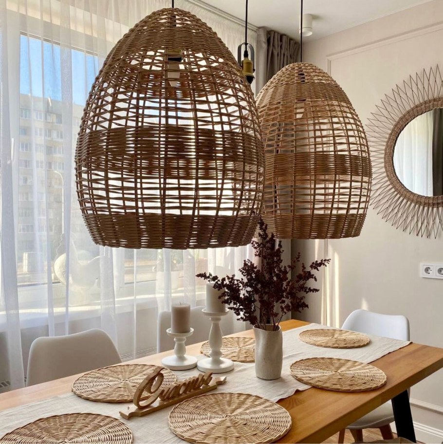 Плетеные абажуры в интерьере